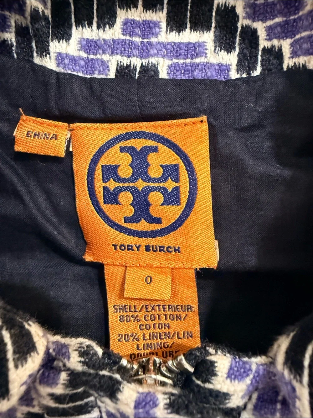 Tory Burch Black and Purple Woven Diamond Melchor Jacket